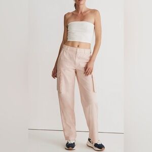 Madewell Garment Dyed Low Slung Straight Baggy Cargo Pants in Fade Petal Pink 25